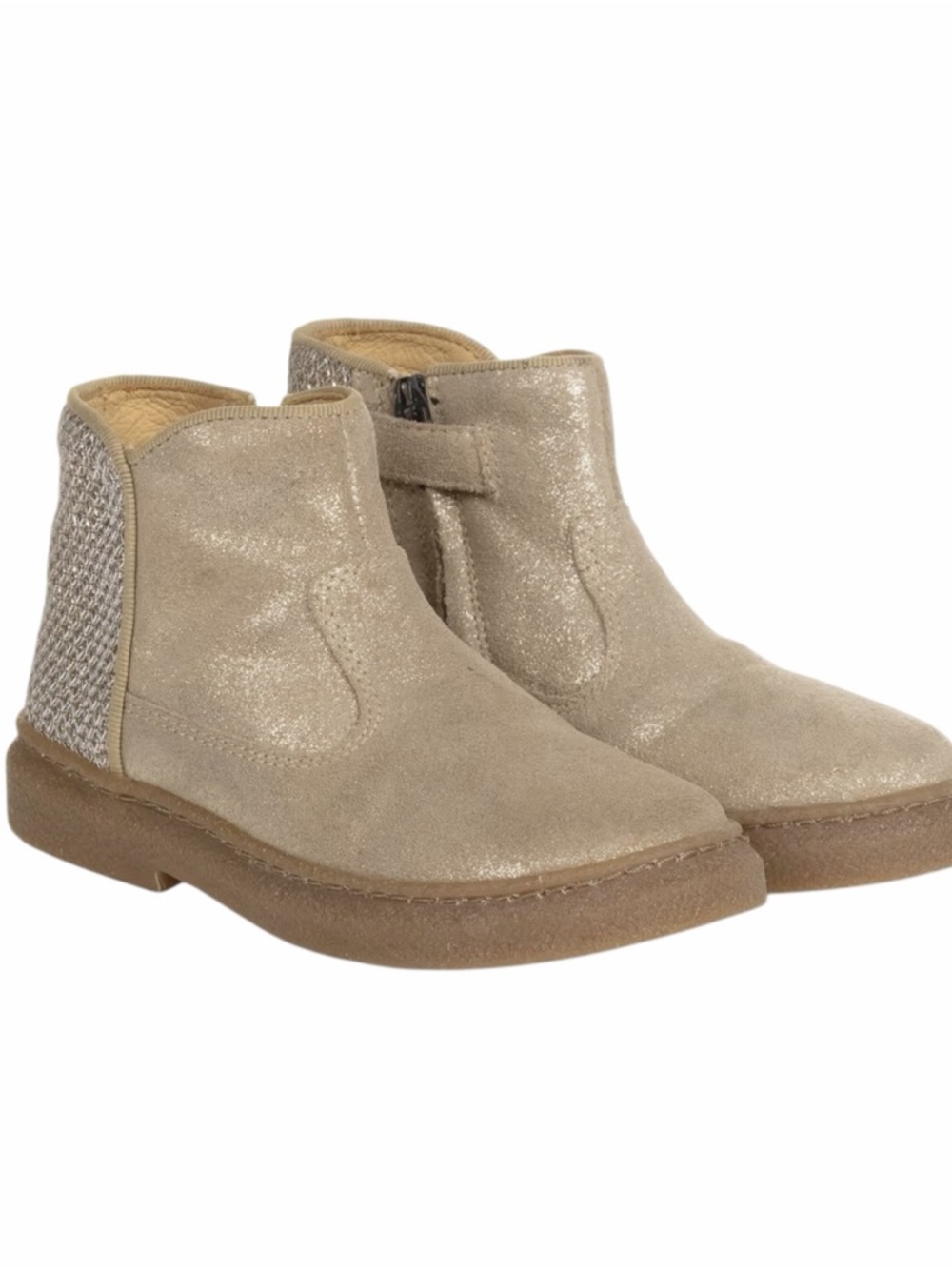 Pom D'Api Beige Glitter Suede Kids Ankle Boots